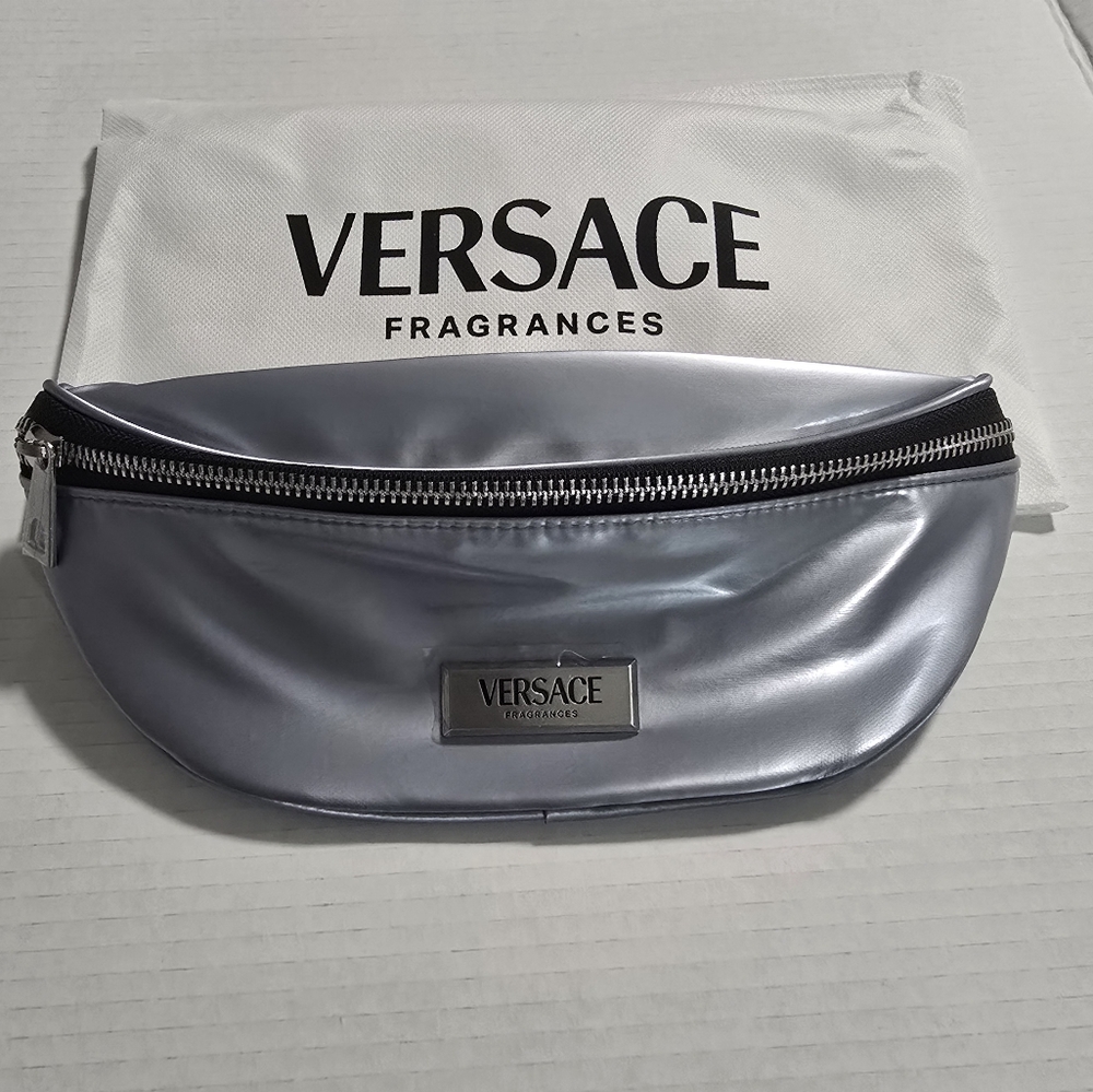 Versace Silver Belt Bag Travel Pouch Fanny Pack Crossbody Designer Unisex Bag - Picture 1 of 10